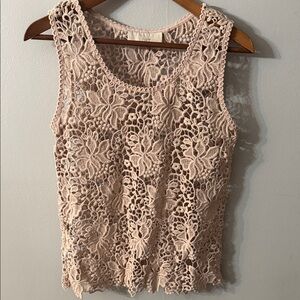 Ann Taylor LOFT Sleeveless Top Blouse Crochet Macrame Floral Lace Eyelets Cami